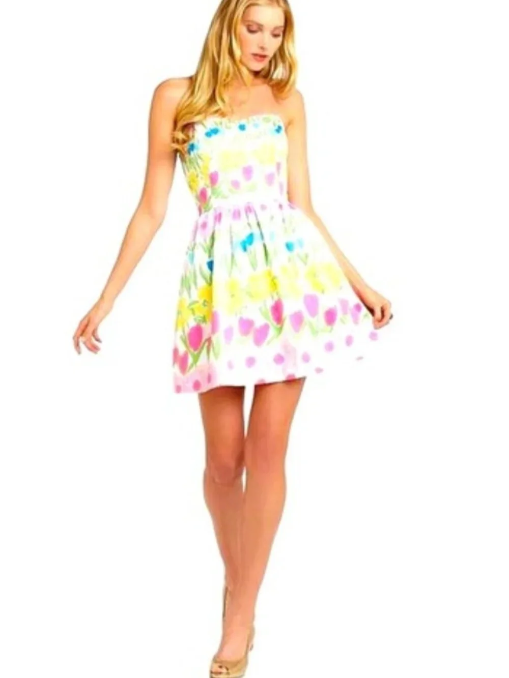 🌷 Lilly Pulitzer Payton Strapless Floral Dress Colorful Tulips Size 2 - Picture 2 of 14